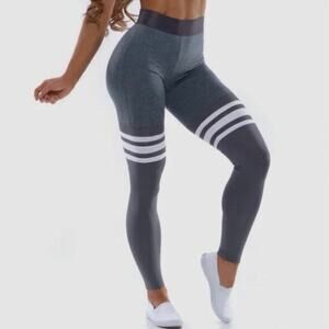 Bombshell Sportswear Gray & White High-Waist Striped Leggings